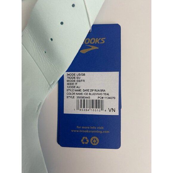 Brooks 34DD/E Dare Zip Front Run Bra 2.0 Ice Blue Vivid Teal Molded Sports Bra - Picture 3 of 9